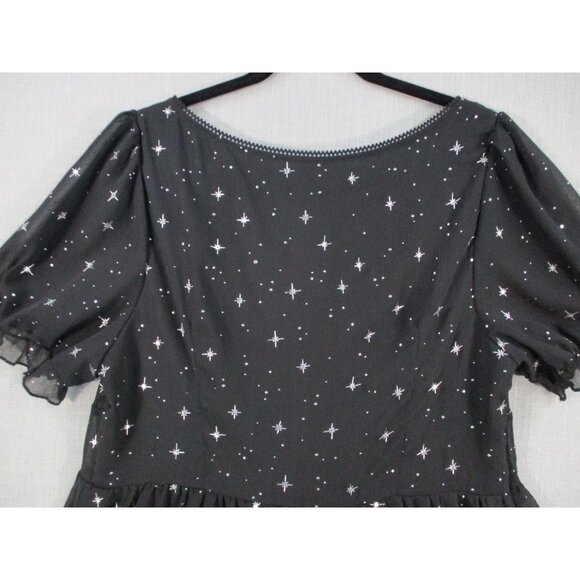 Cider Womens Starry Night Dress 1XL Black Sheer Short Sleeve Empire Waist - Picture 12 of 14